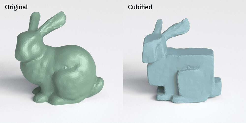 A smooth bunny changing into a cubified bunny